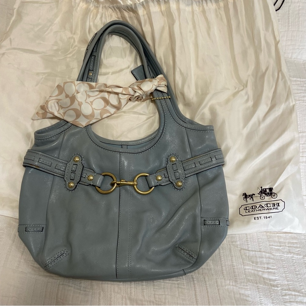 Coach Legacy Ergo Light Blue Leather Belted Shoulder Bag